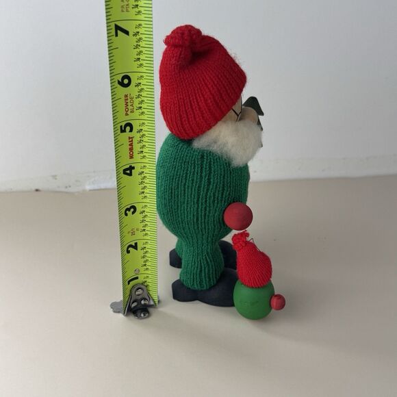 Tomte Vintage Sweden 6” Christmas Figure Wooden Decor Art Grandpa w Tree, Child - Picture 2 of 12